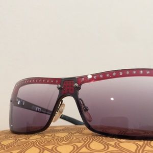 Alain Mikli red rhinestone glam sunglasses frames